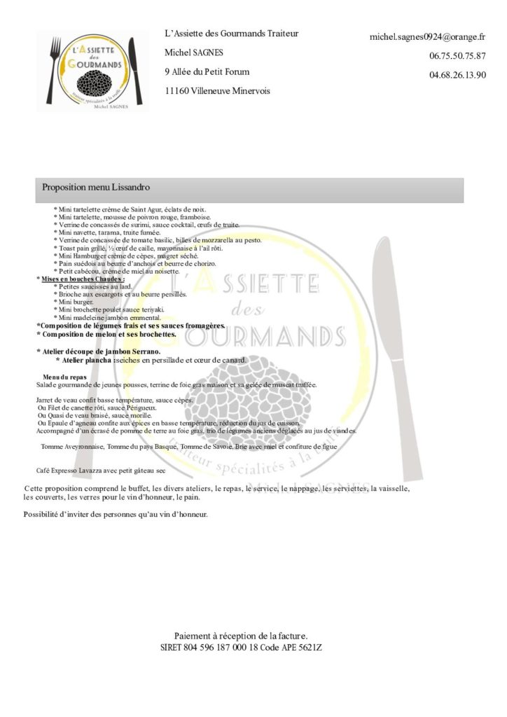 thumbnail of Menu Lissandro